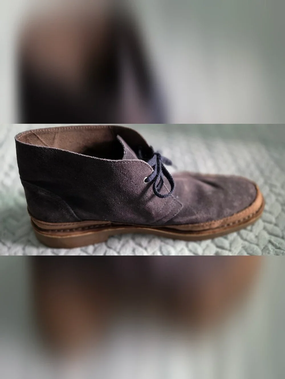 Clarks Navy Suede Chukka Boots with Brown Trim